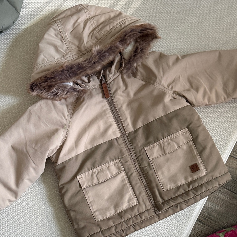 H&M Kids Beige and Brown Hooded Puffer Jacket